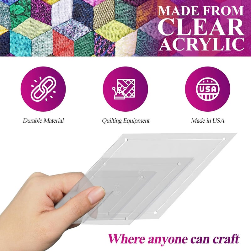 LaserThing Quilting Acrylic Template Set | Precision Tools for Quilting Enthusiasts | Diamond Design | Includes Sizes 4", 3", 2", 1" | 1/8 Clear Acrylic | 1/4" Seam Allowance for Accuracy - Image 4